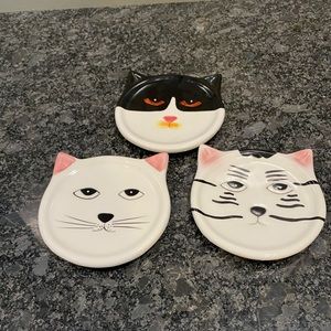 Charming Cat Face Ceramic Coaster Set - Black, White, Pink
